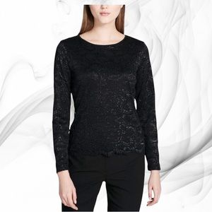 Calvin Klein Womens‎ Black Metallic Lace Pull Over